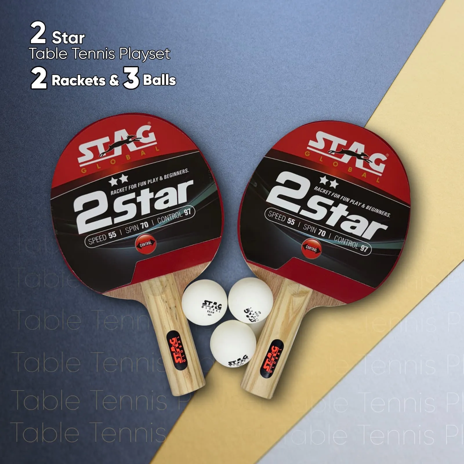 STAG Global 2 Star Table Tennis Racket Set with 3 Balls with Cover