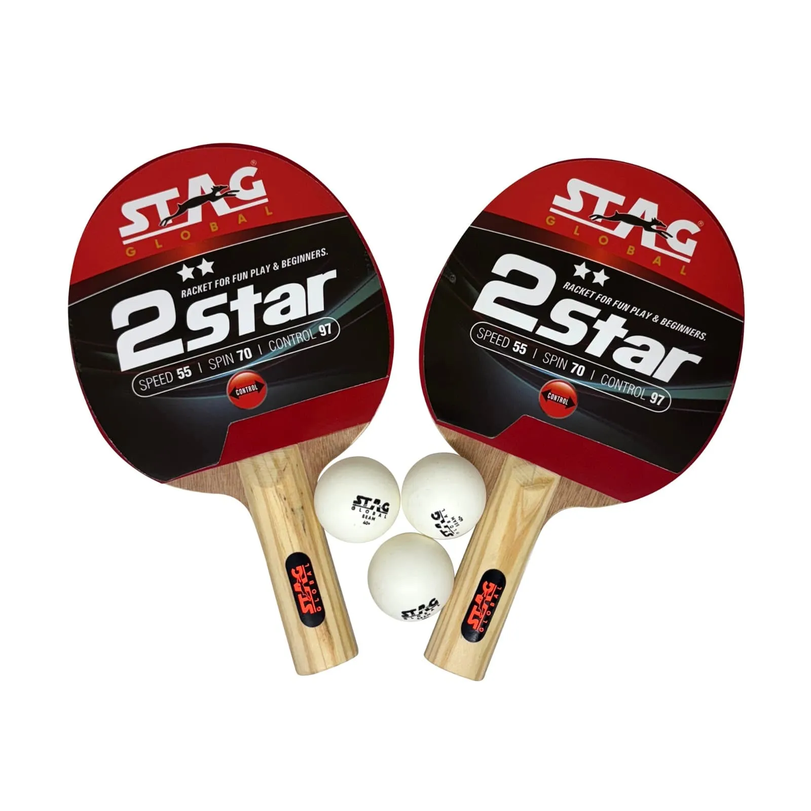 STAG Global 2 Star Table Tennis Racket Set with 3 Balls with Cover