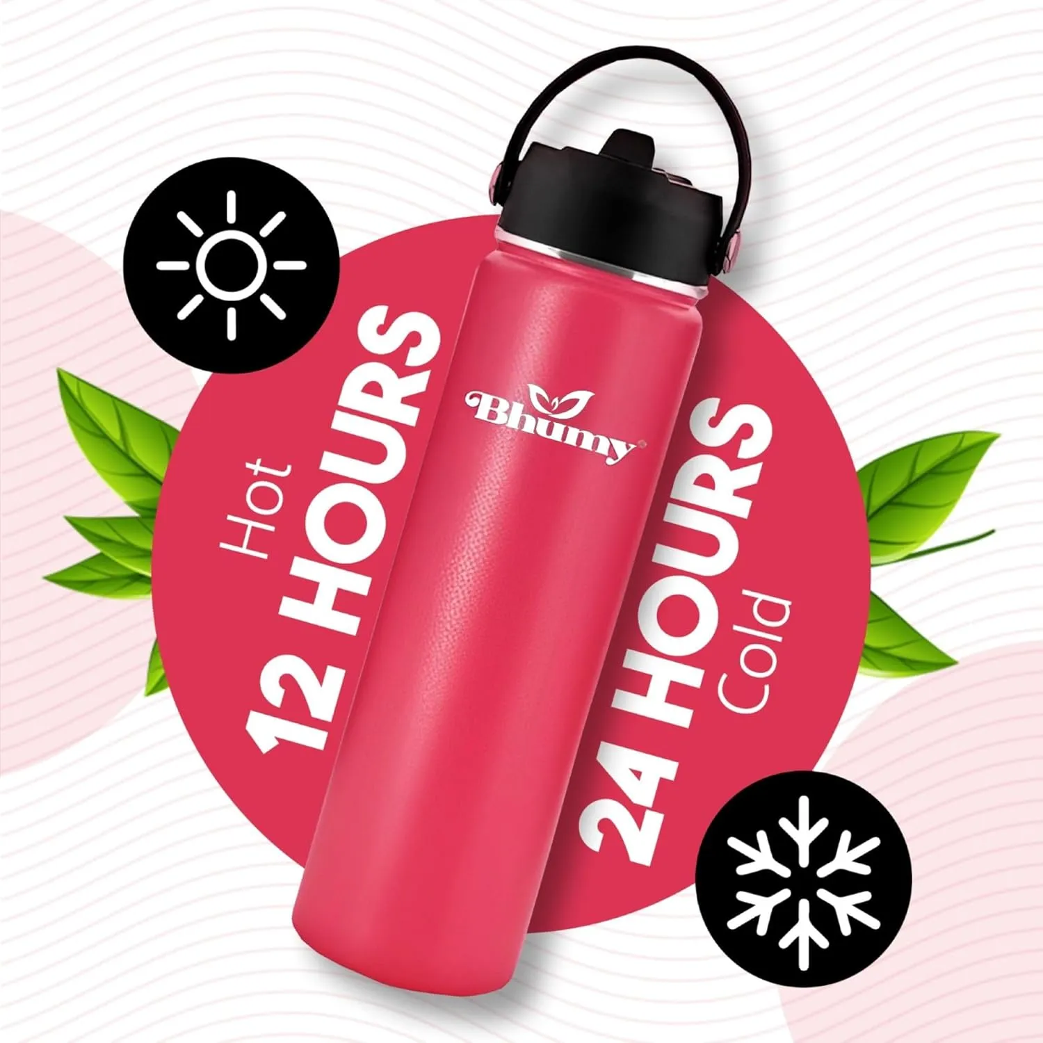 Stainless Steel 24oz Double Wall Vacuum Insulated Water Bottle with Straw and 2 Leakproof Caps - Sports Water Bottle for Gym, Office, Travel