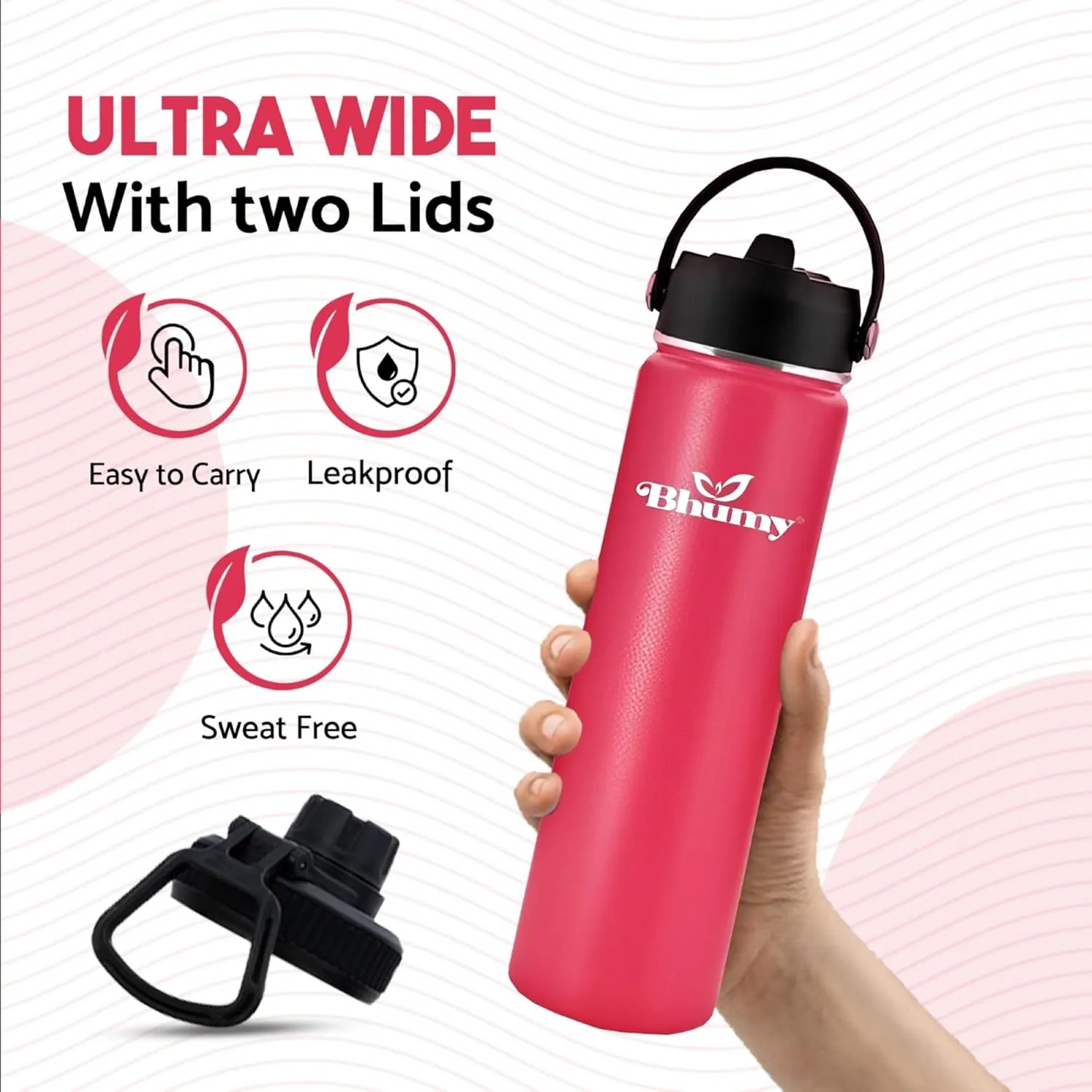 Stainless Steel 24oz Double Wall Vacuum Insulated Water Bottle with Straw and 2 Leakproof Caps - Sports Water Bottle for Gym, Office, Travel