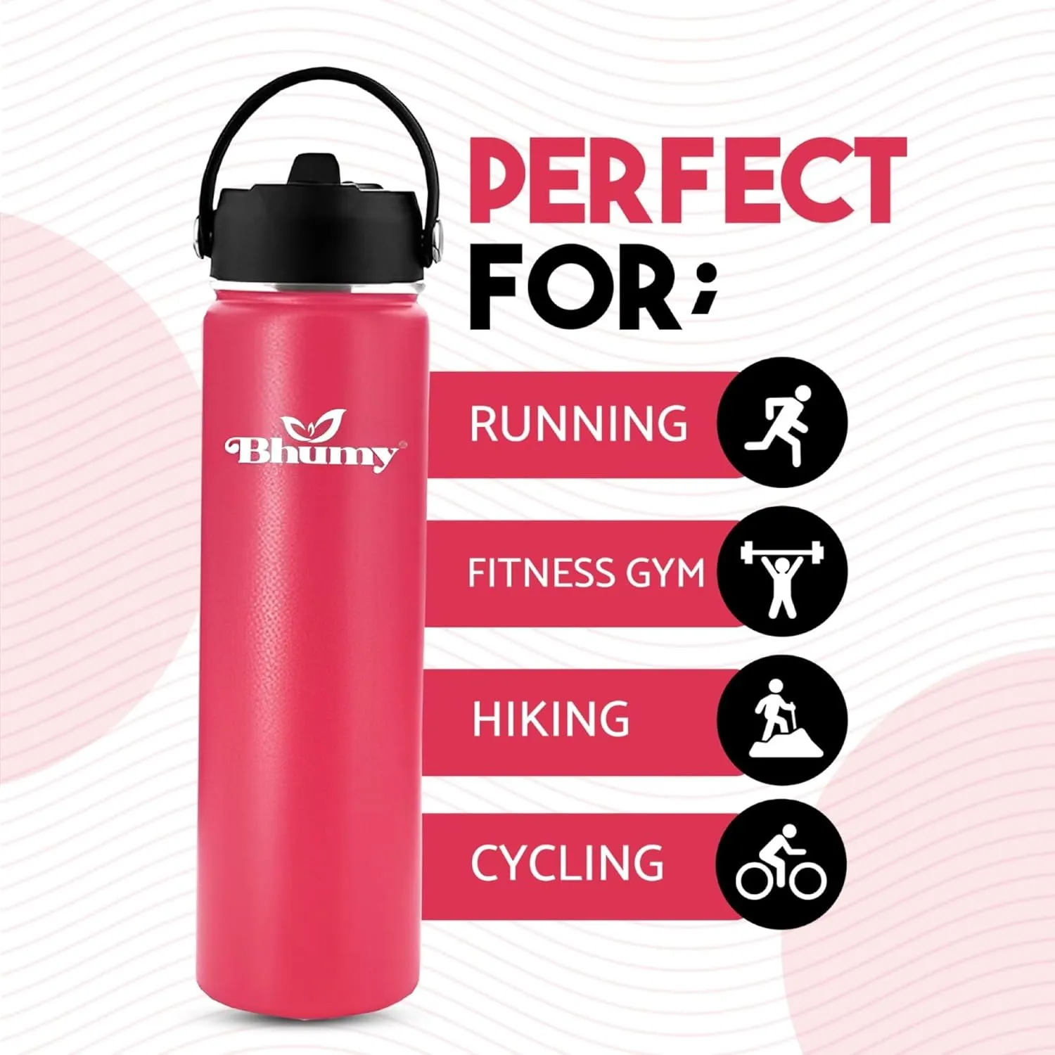Stainless Steel 24oz Double Wall Vacuum Insulated Water Bottle with Straw and 2 Leakproof Caps - Sports Water Bottle for Gym, Office, Travel
