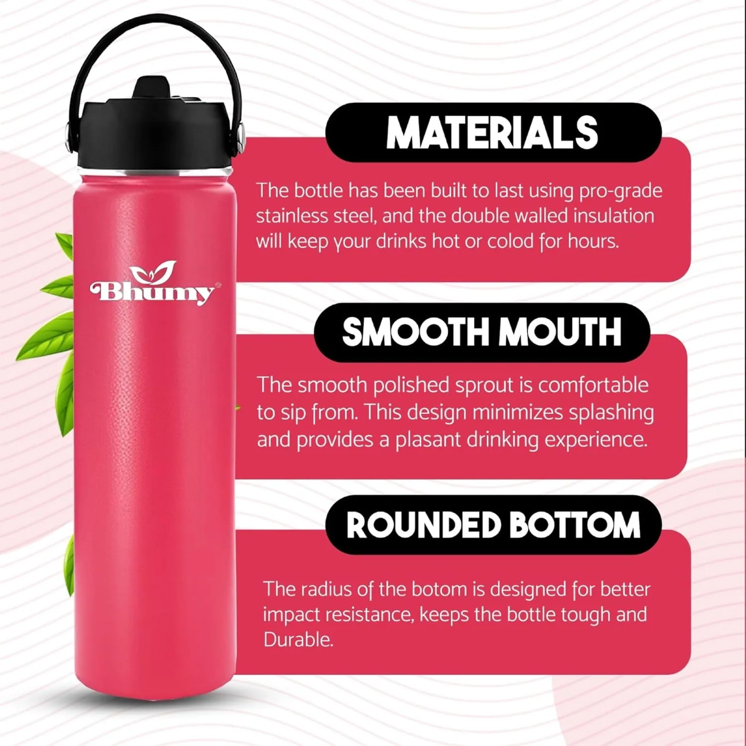 Stainless Steel 24oz Double Wall Vacuum Insulated Water Bottle with Straw and 2 Leakproof Caps - Sports Water Bottle for Gym, Office, Travel