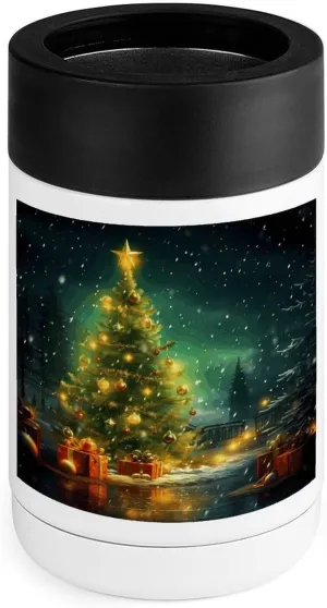 Stainless Steel Cooler, Christmas Trees Print Multipurpose Beverage Chiller with Silicone Sleeve for Home, Office, Camping, And Bar