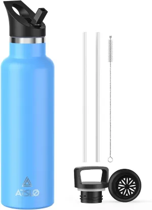 Stainless Steel Double Wall Water Bottles, Vacuum Insulated Bottle With Straw Lid, Insulated Water Bottle Keeps Water Cold for 24 Hours, Hot for 12 Hours, Hiking, Sports