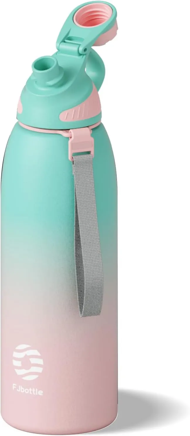 Stainless Steel Insulated Sports Water Bottle 50oz, BPA-Free, Double-Wall Vacuum, Magnetic Cap, No Straw, Cup Brush Included - Ideal Thermos for School, Fitness, and Outdoor Activities