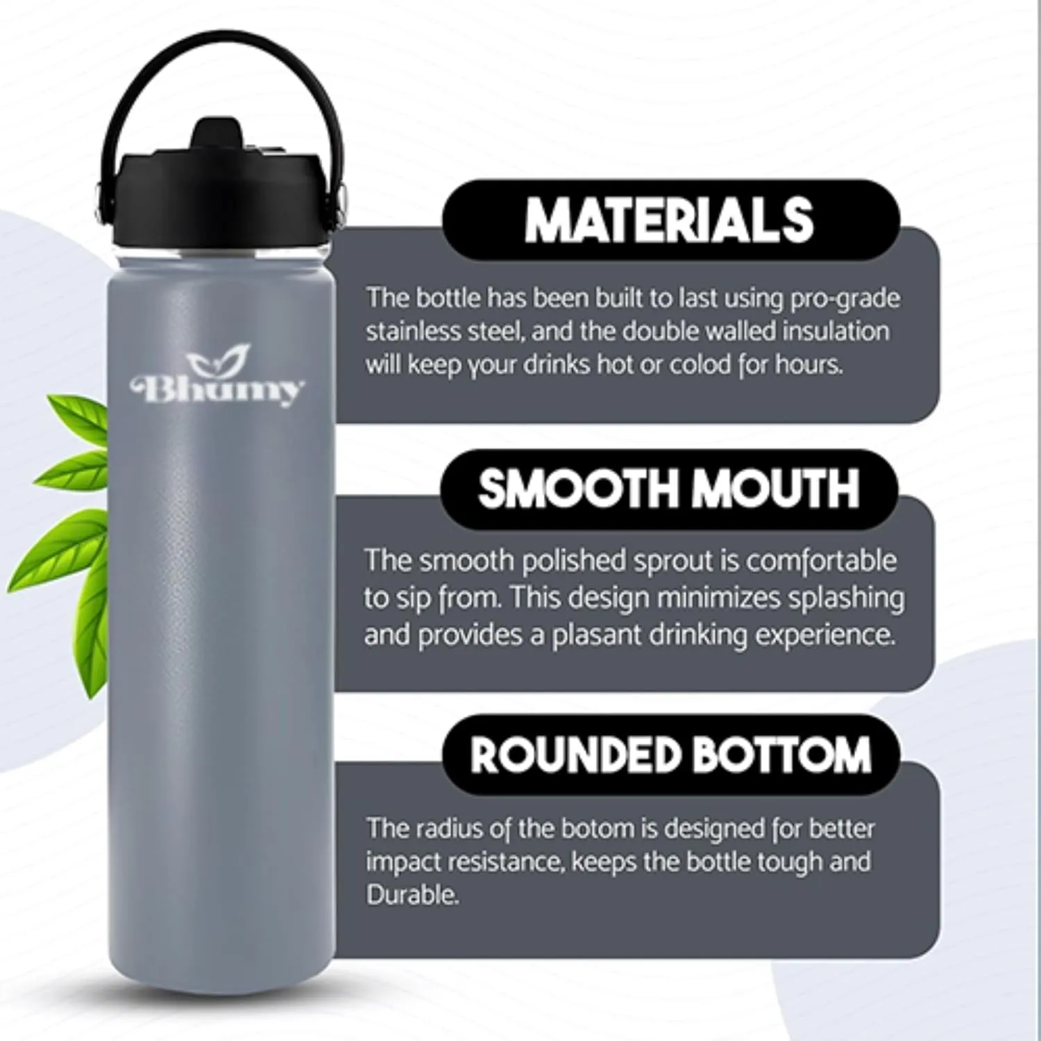 Stainless Steel Water Bottle – 24oz Double Wall Stainless Steel Insulated Water Bottle – Water Bottle with Straw and 2 Caps – Leakproof Sports Water Bottle for Gym, Office, Travel