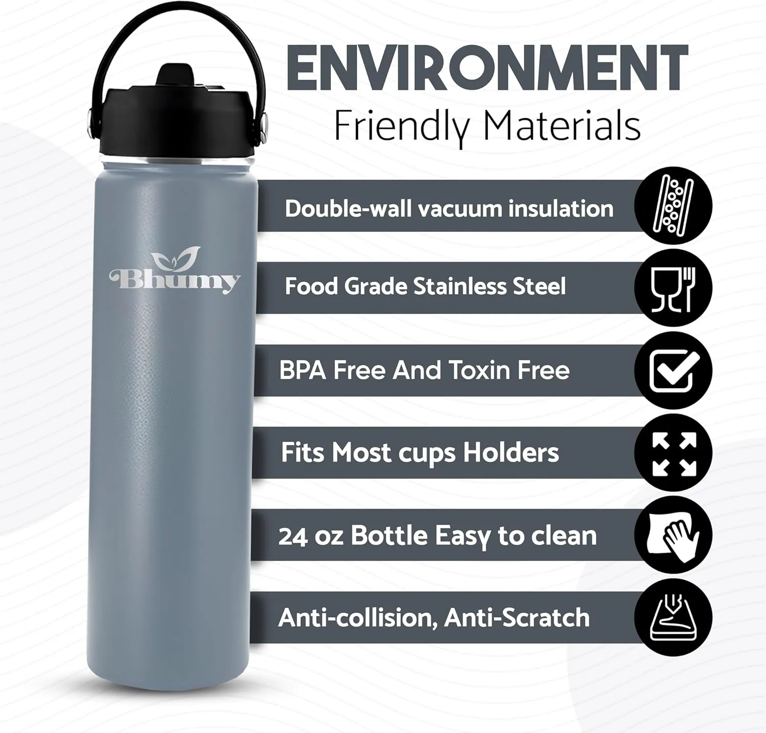 Stainless Steel Water Bottle – 24oz Double Wall Stainless Steel Insulated Water Bottle – Water Bottle with Straw and 2 Caps – Leakproof Sports Water Bottle for Gym, Office, Travel