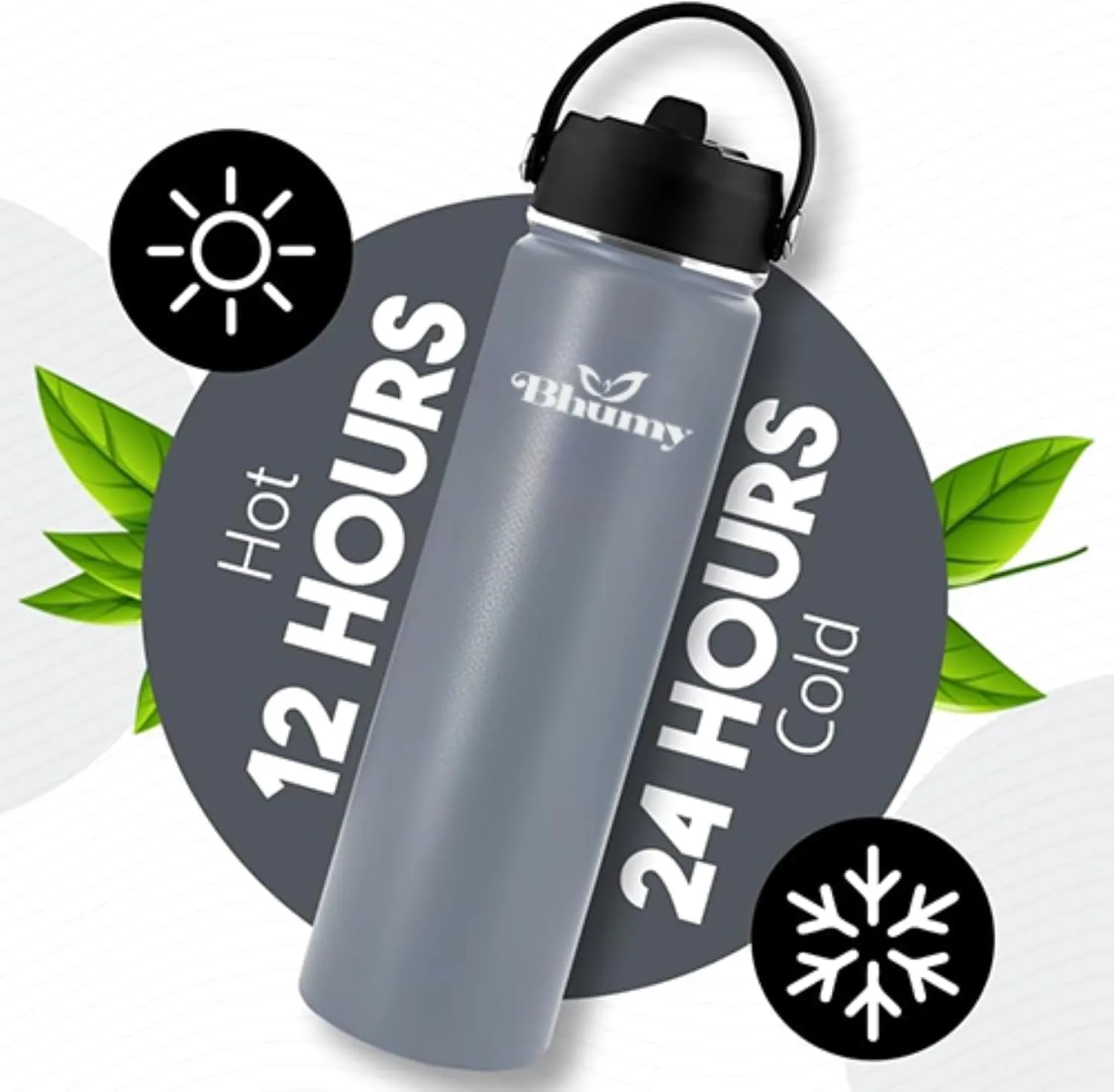 Stainless Steel Water Bottle – 24oz Double Wall Stainless Steel Insulated Water Bottle – Water Bottle with Straw and 2 Caps – Leakproof Sports Water Bottle for Gym, Office, Travel