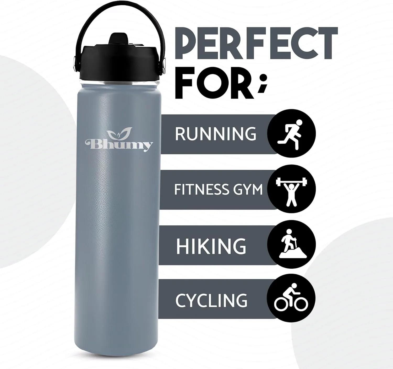 Stainless Steel Water Bottle – 24oz Double Wall Stainless Steel Insulated Water Bottle – Water Bottle with Straw and 2 Caps – Leakproof Sports Water Bottle for Gym, Office, Travel