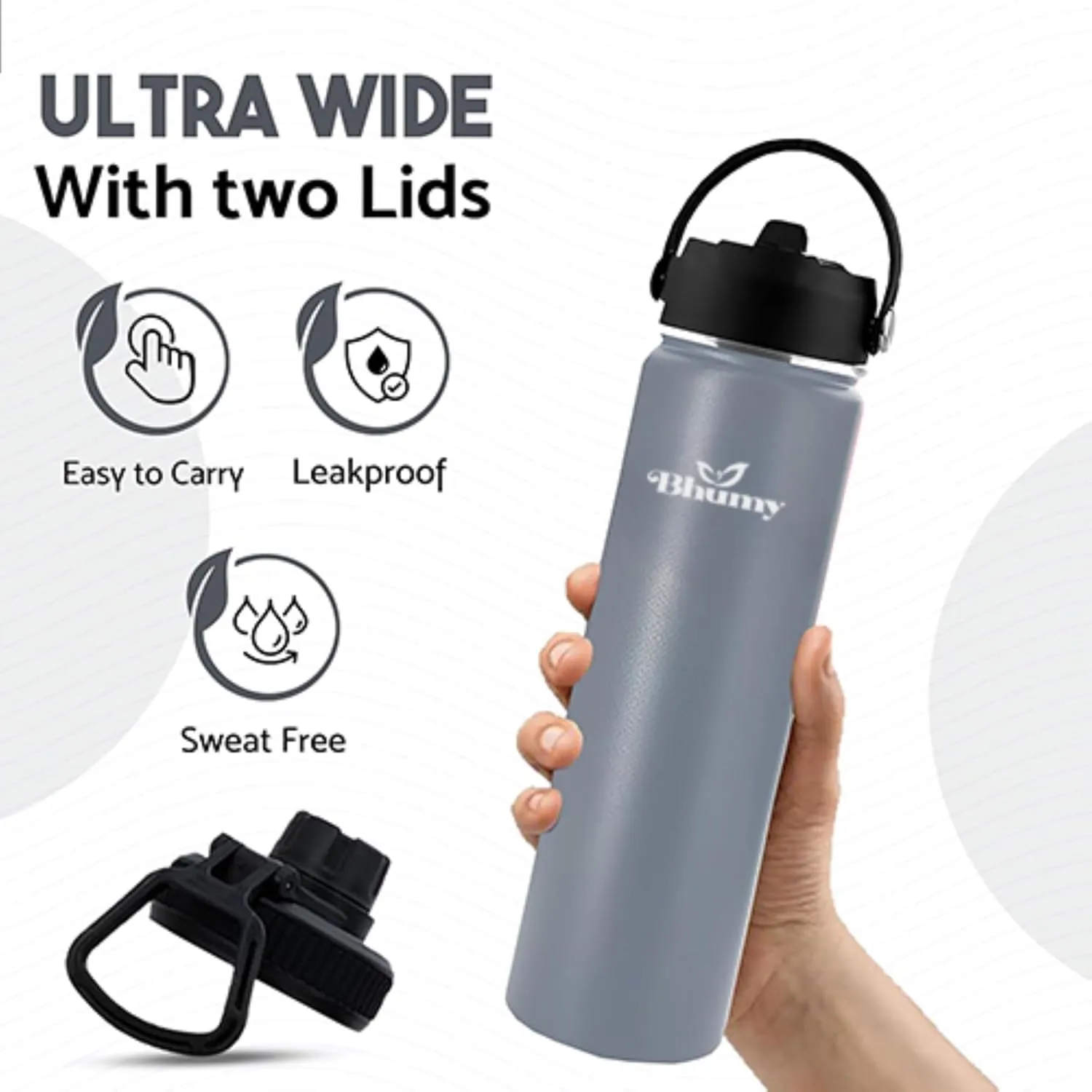 Stainless Steel Water Bottle – 24oz Double Wall Stainless Steel Insulated Water Bottle – Water Bottle with Straw and 2 Caps – Leakproof Sports Water Bottle for Gym, Office, Travel