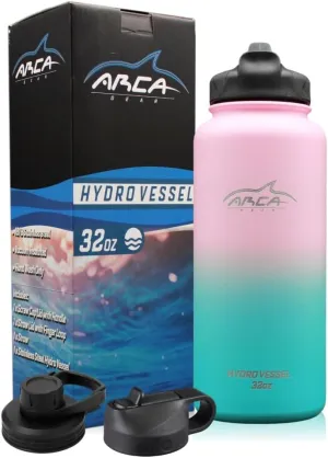 Stainless Steel Water Bottle With 2 Lids (Straw & Sport) - Sport Bottles for Men, Women & Kids - Double Walled, Insulated Thermos (Ombre - Pink & Green, 32 oz)
