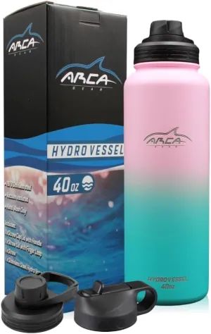 Stainless Steel Water Bottle With 2 Lids (Straw & Sport) - Sport Bottles for Men, Women & Kids - Double Walled, Insulated Thermos (Ombre - Pink & Green, 40 oz)