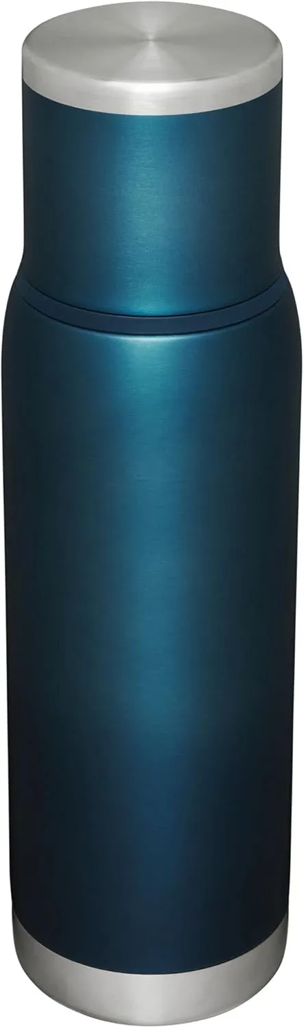Stanley Adventure-To-Go Vacuum Bottle 1.1 qt | Wide Mouth with Leakproof Cup Lid | Keep Drinks Hot or Cold | Packable for Travel | Insulated Stainless Steel Thermos | BPA-Free | Blue Glow