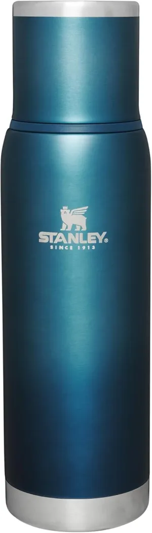 Stanley Adventure-To-Go Vacuum Bottle 1.1 qt | Wide Mouth with Leakproof Cup Lid | Keep Drinks Hot or Cold | Packable for Travel | Insulated Stainless Steel Thermos | BPA-Free | Blue Glow