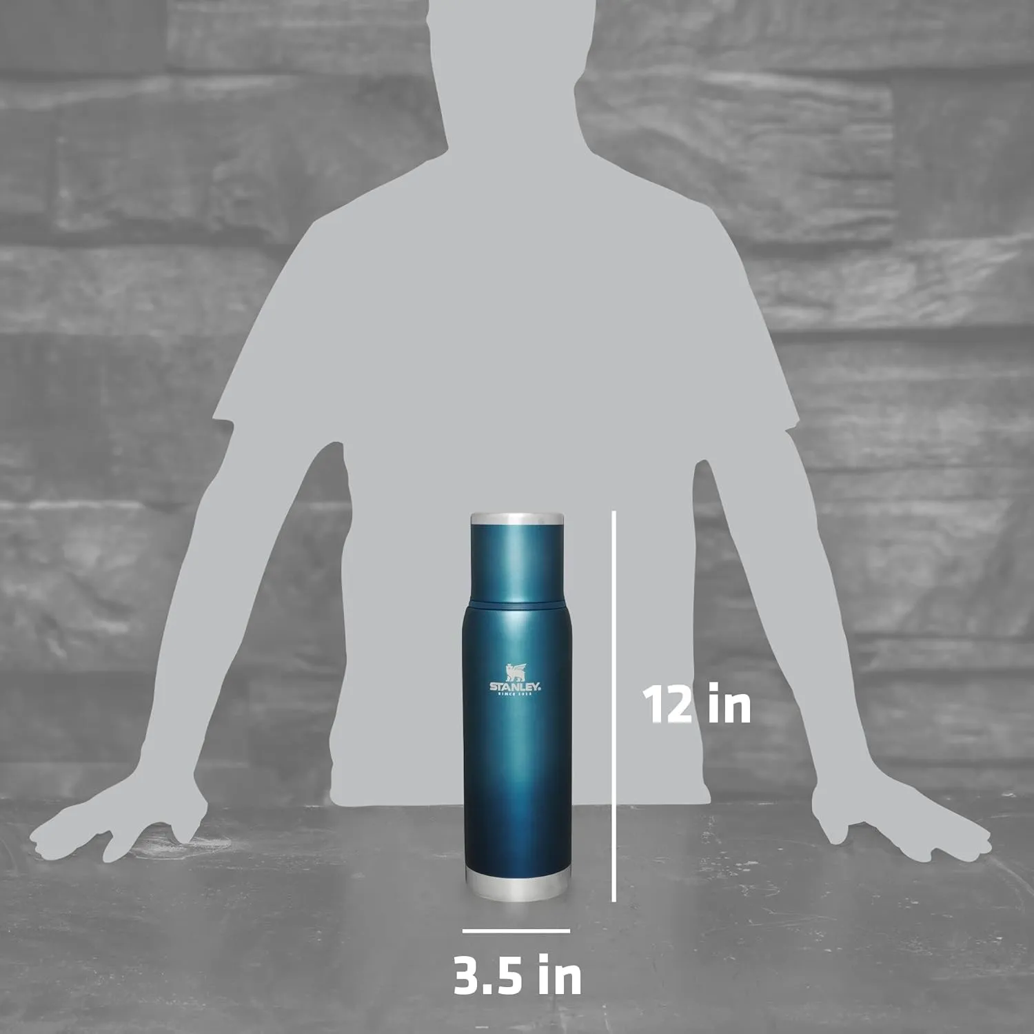 Stanley Adventure-To-Go Vacuum Bottle 1.1 qt | Wide Mouth with Leakproof Cup Lid | Keep Drinks Hot or Cold | Packable for Travel | Insulated Stainless Steel Thermos | BPA-Free | Blue Glow