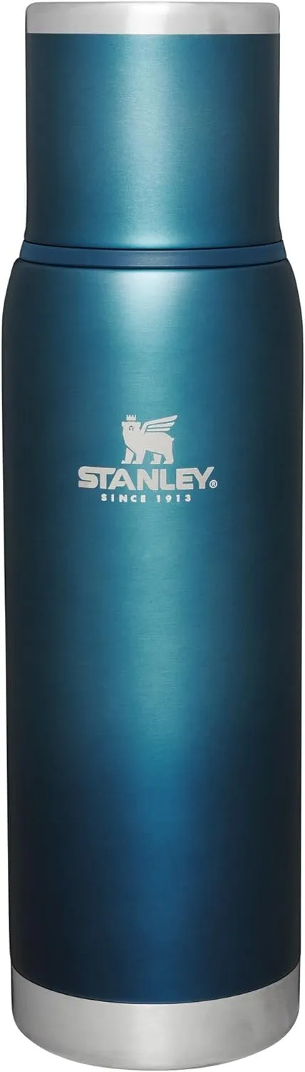 Stanley Adventure-To-Go Vacuum Bottle 1.1 qt | Wide Mouth with Leakproof Cup Lid | Keep Drinks Hot or Cold | Packable for Travel | Insulated Stainless Steel Thermos | BPA-Free | Blue Glow