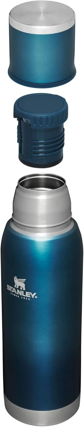 Stanley Adventure-To-Go Vacuum Bottle 1.1 qt | Wide Mouth with Leakproof Cup Lid | Keep Drinks Hot or Cold | Packable for Travel | Insulated Stainless Steel Thermos | BPA-Free | Blue Glow