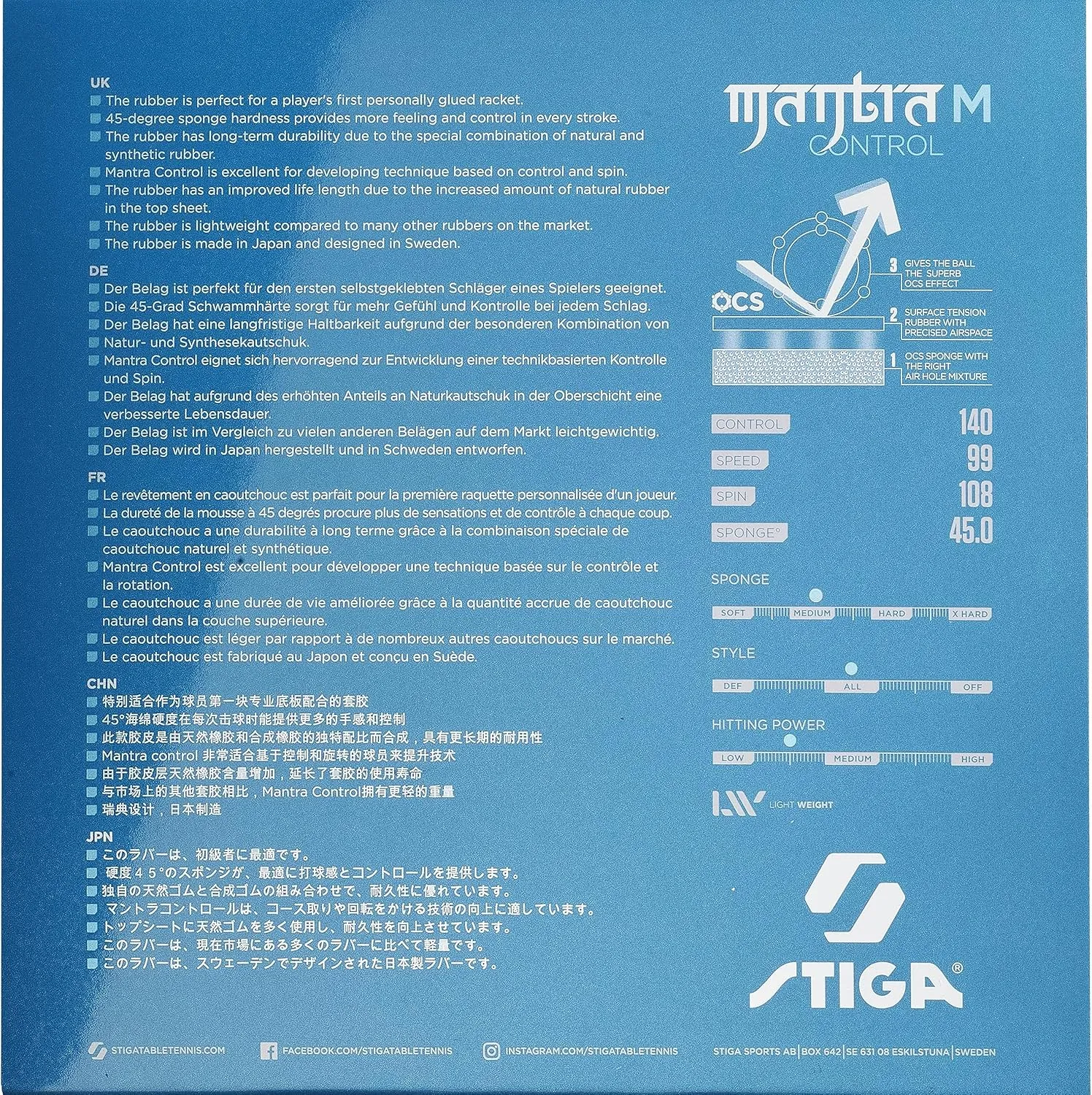 Stiga Mantra Control Table Tennis Rubber | Medium Hard Professional Table Tennis Sheet for Maximum Speed & Control - Made in Japan