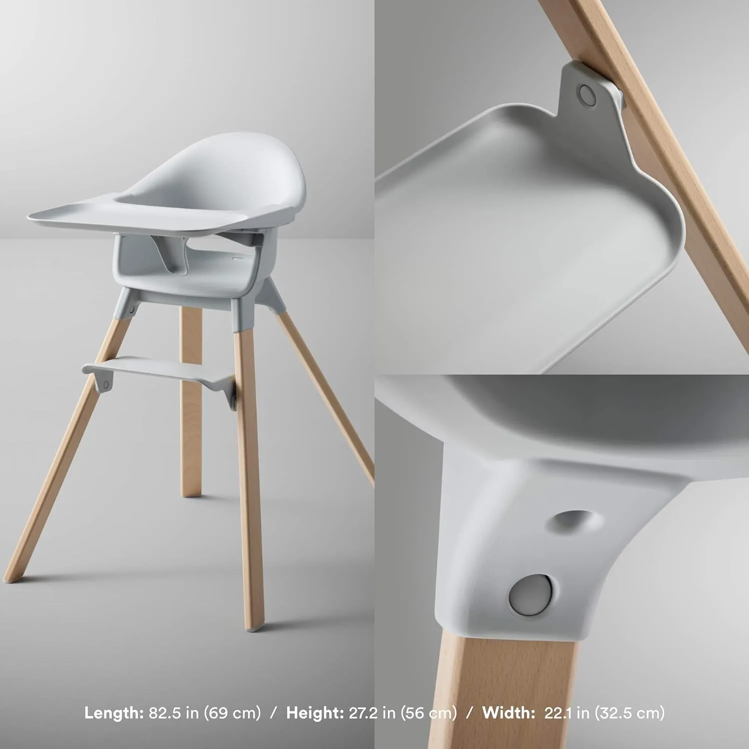 Stokke Clikk High Chair, Cloud Grey - All-in-One High Chair with Tray   Harness - Light, Durable & Travel Friendly - Ergonomic with Adjustable Features - Best for 6-36 Months or Up to 33 lbs