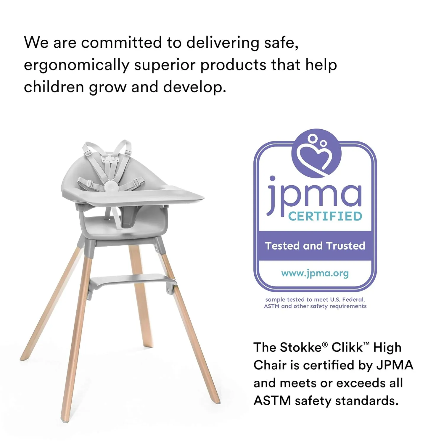 Stokke Clikk High Chair, Cloud Grey - All-in-One High Chair with Tray   Harness - Light, Durable & Travel Friendly - Ergonomic with Adjustable Features - Best for 6-36 Months or Up to 33 lbs