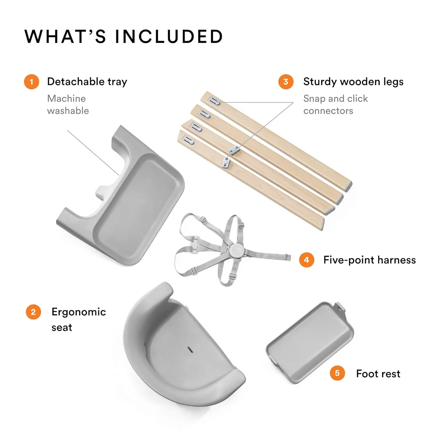 Stokke Clikk High Chair, Cloud Grey - All-in-One High Chair with Tray   Harness - Light, Durable & Travel Friendly - Ergonomic with Adjustable Features - Best for 6-36 Months or Up to 33 lbs