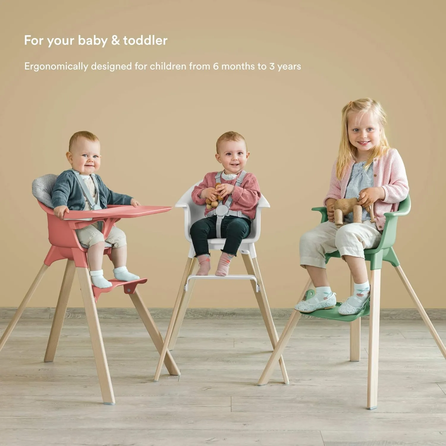 Stokke Clikk High Chair, Cloud Grey - All-in-One High Chair with Tray   Harness - Light, Durable & Travel Friendly - Ergonomic with Adjustable Features - Best for 6-36 Months or Up to 33 lbs