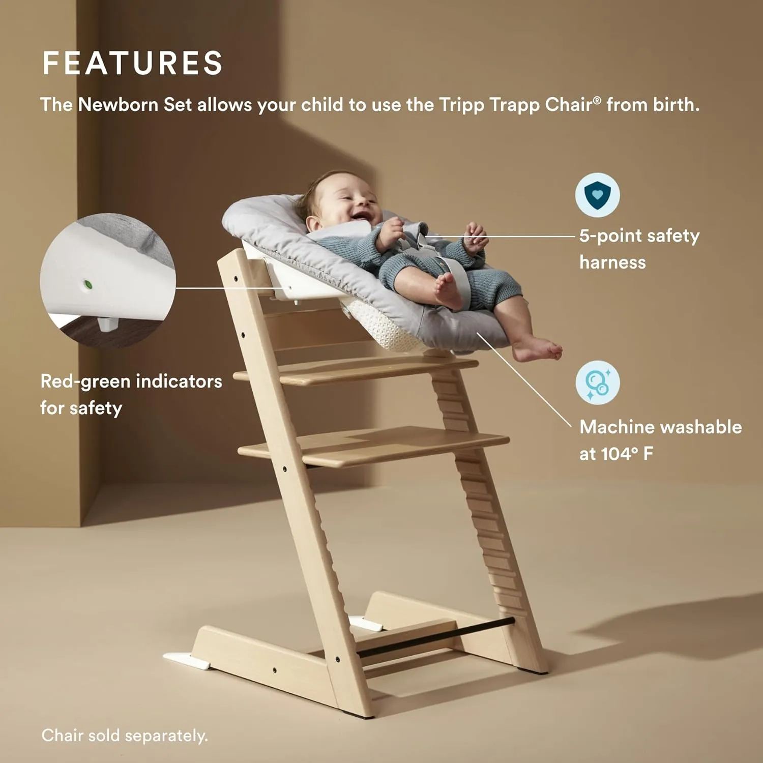 Stokke Tripp Trapp Newborn Set, Grey - Convert The Tripp Trapp Chair into Infant Seat for Newborns Up to 20 lbs - Cozy, Safe & Simple to Use - Compatible with Chairs After May 2003