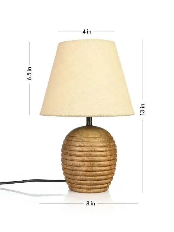 Striped Wooden Brown Lamp With White Jute Shade