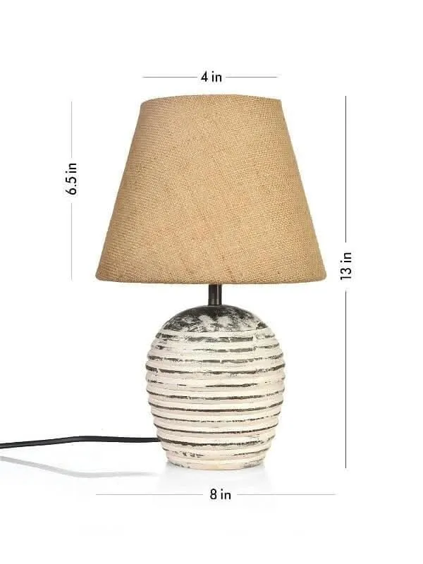 Striped Wooden White Lamp With Brown Jute Shade