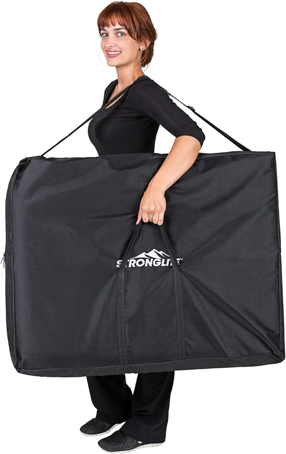 STRONGLITE Portable Massage Table Package Olympia - All-In-One Treatment Table w/ Adjustable Face Cradle, Pillow, Half Round Bolster & Carrying Case, Black