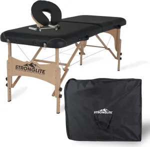 STRONGLITE Portable Massage Table Package Shasta - All-In-One Treatment Bed w/ Adjustable Face Cradle, Pillow & Carrying Case, Black