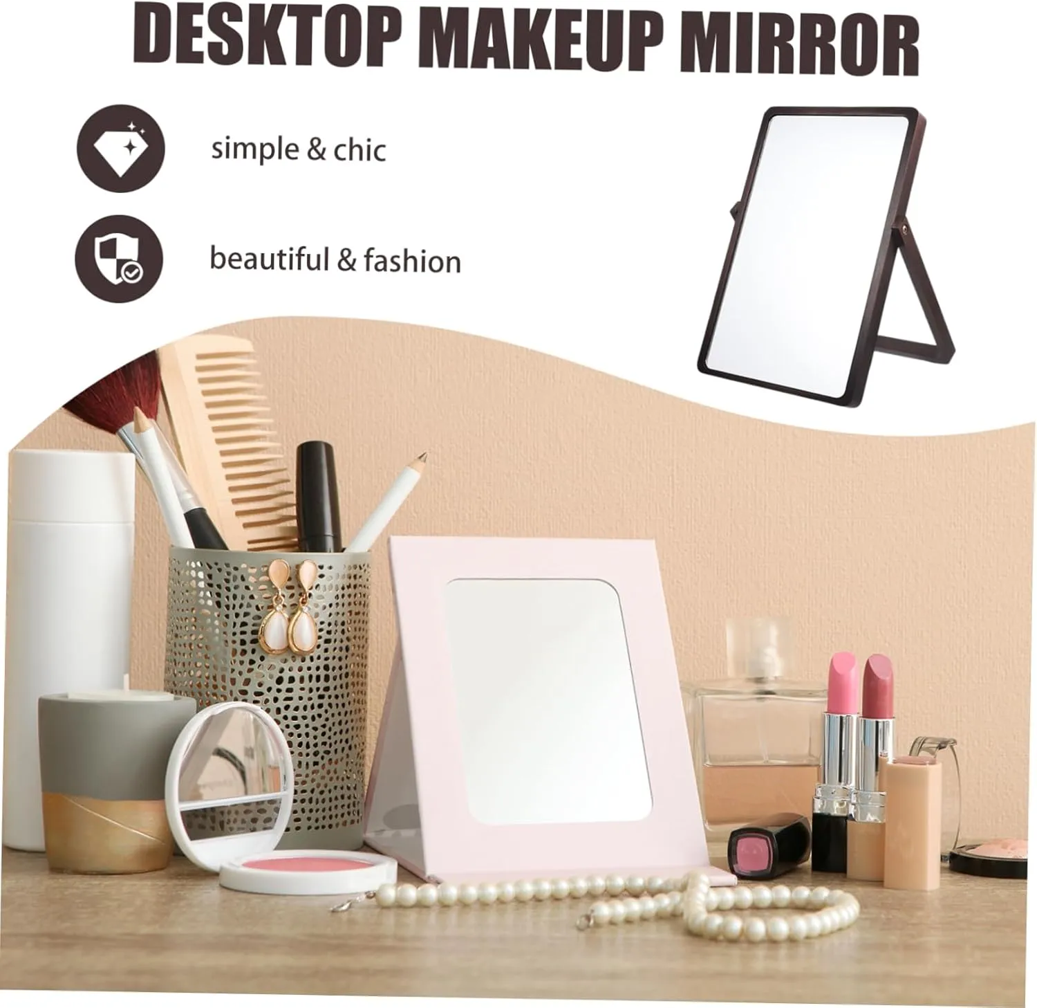 Sturdy Wooden Table Mirror Portable Makeup Mirror for Home Office Skincare