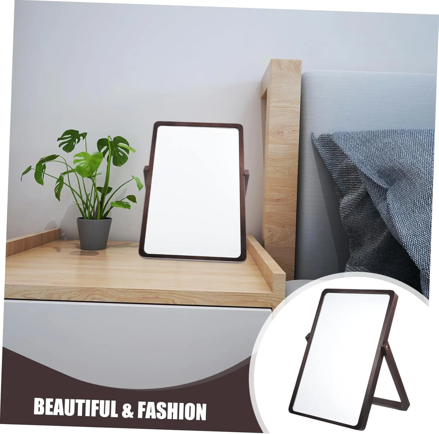 Sturdy Wooden Table Mirror Portable Makeup Mirror for Home Office Skincare