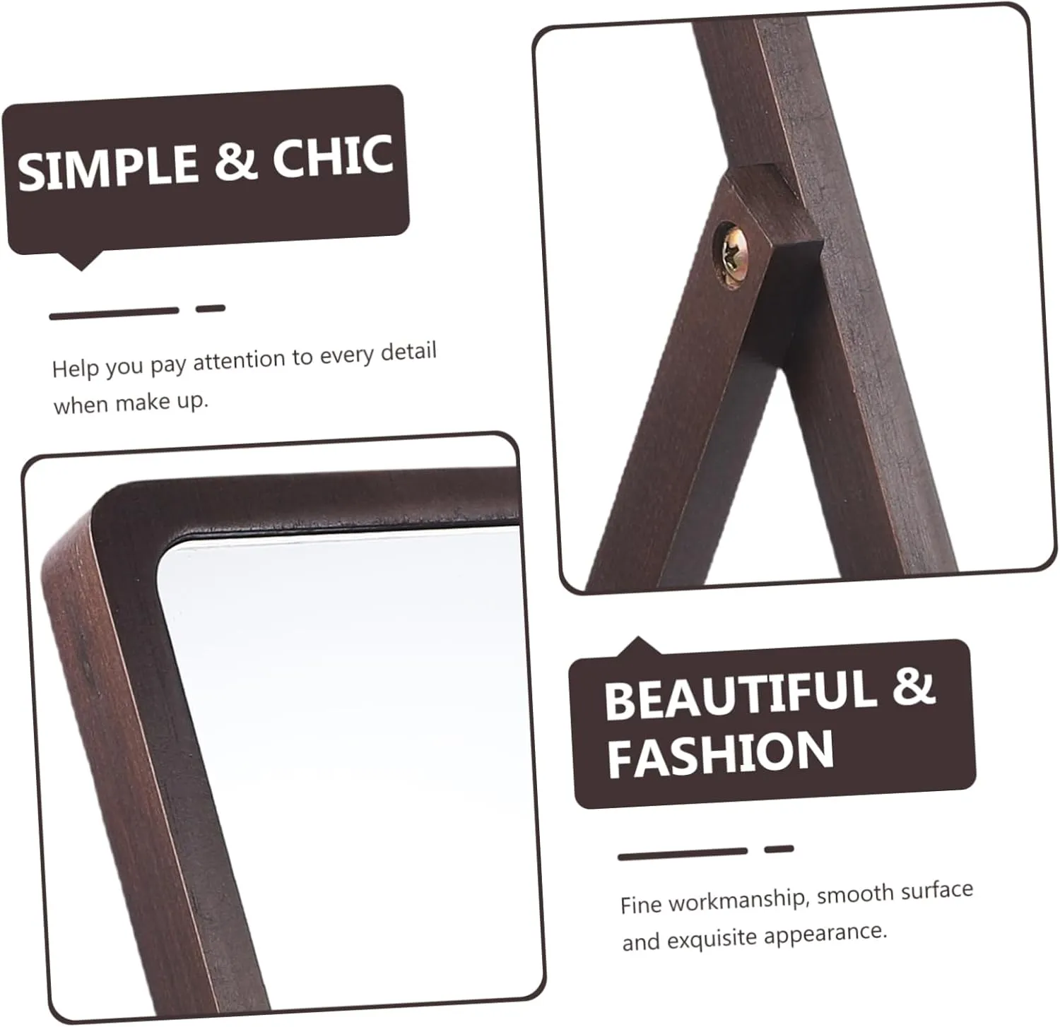 Sturdy Wooden Table Mirror Portable Makeup Mirror for Home Office Skincare