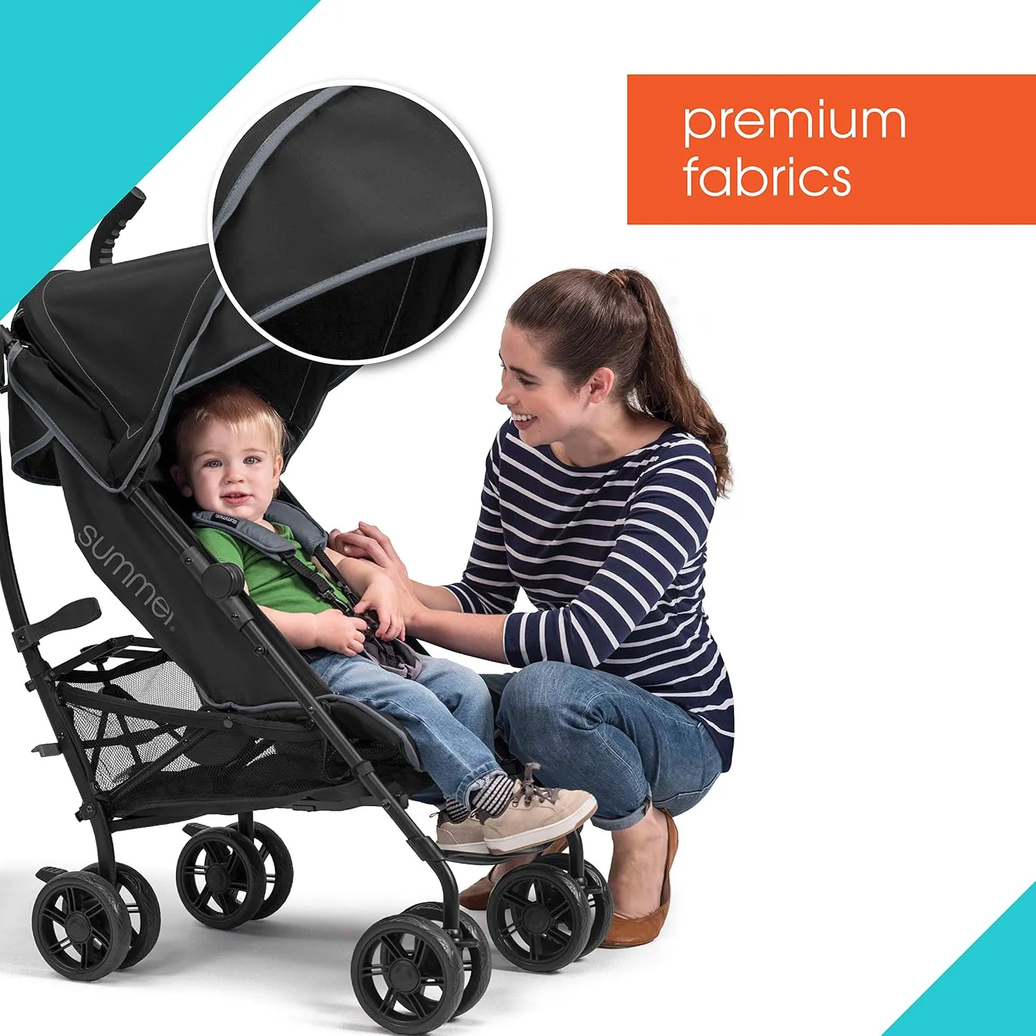 Summer Infant 3Dlite  Convenience Stroller, Lightweight Umbrella Stroller with Oversized Canopy, Extra-Large Storage and Compact Fold, Black