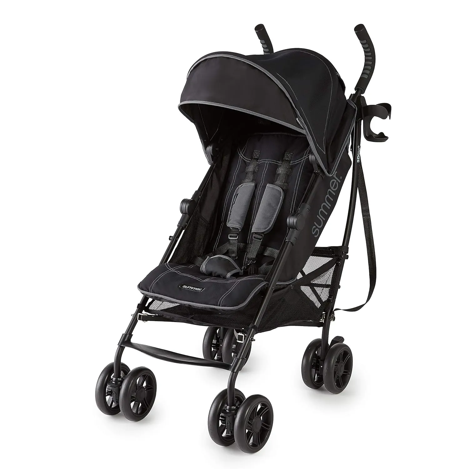 Summer Infant 3Dlite  Convenience Stroller, Lightweight Umbrella Stroller with Oversized Canopy, Extra-Large Storage and Compact Fold, Black
