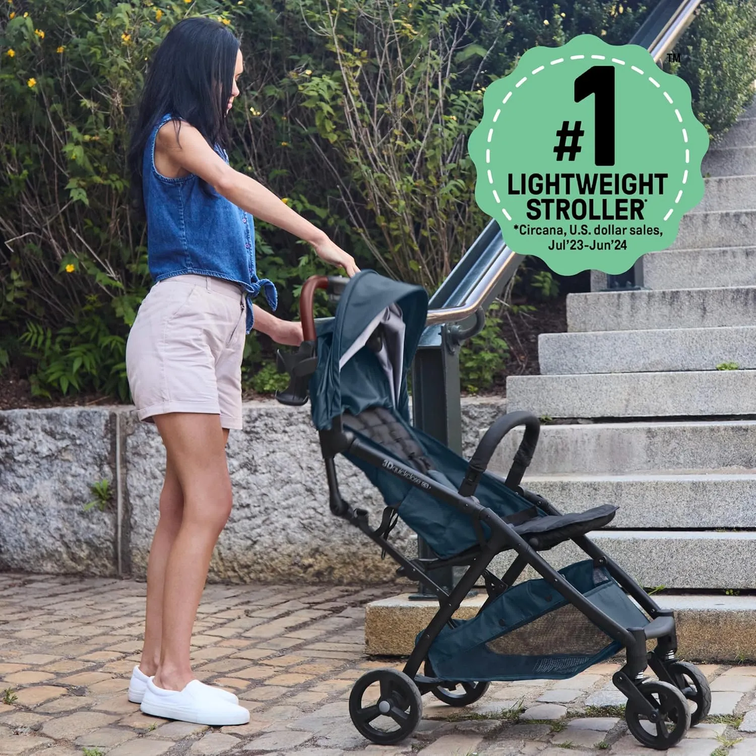 Summer Infant Ingenuity 3Dquickclose CS  Compact Fold Stroller – Lightweight Stroller with Oversized Canopy, Extra-Large Storage and Compact Fold, Deep Ocean