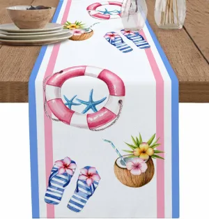 Summer Table Runners 36 Inches Long Slippers Coconut Swimming Ring Table Runner for Family Dinner/Wedding/Outdoor Indoor Party, Cotton-Polyester Blend Dresser Scarf Table Decorations