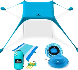 SUN NINJA Beach Tent Bundle with Beach Blanket and Beach Hat - UPF 50  Sun Protection, Easy Setup, Sand-Free, Lightweight & Portable for Outdoor, Camping, Picnics