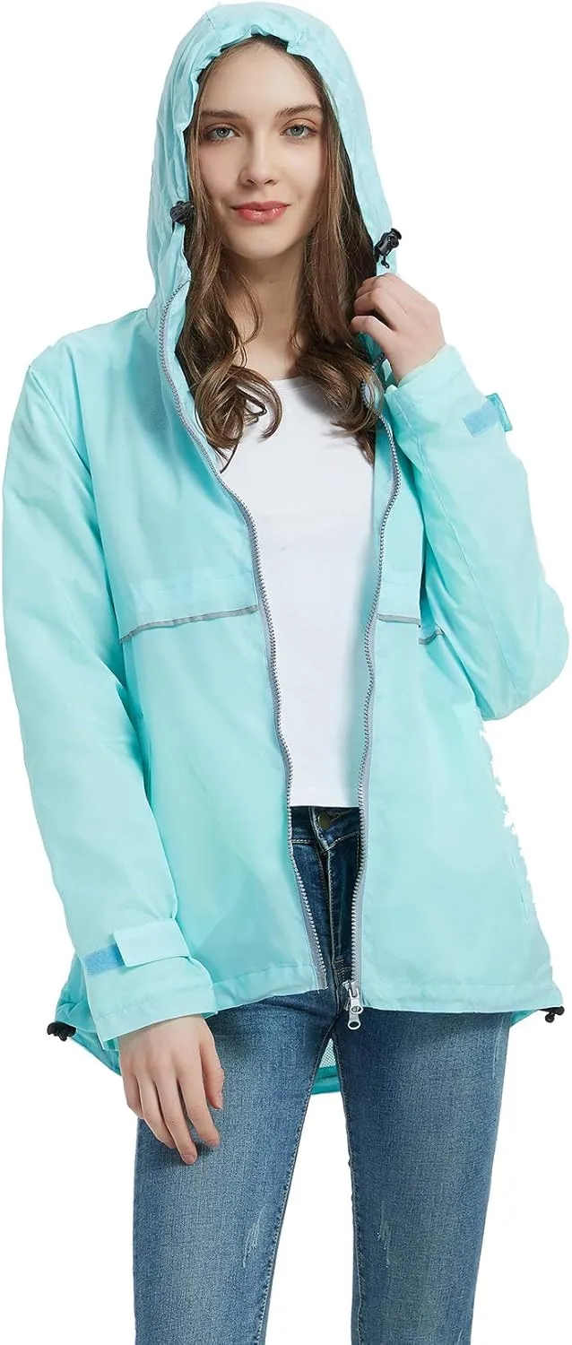 SUNDAY ROSE Women Rain Jacket Lightweight Waterproof Raincoat Hooded Windbreaker