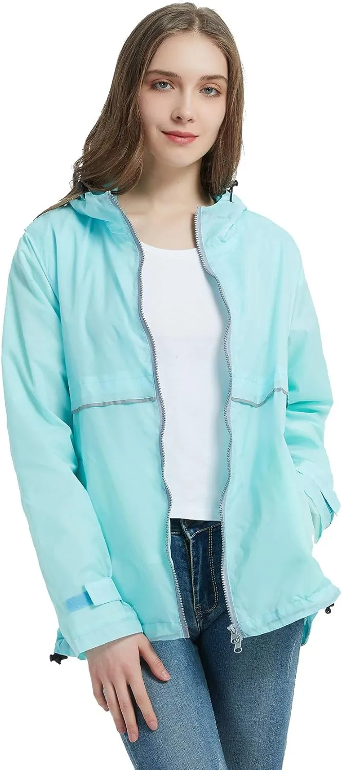 SUNDAY ROSE Women Rain Jacket Lightweight Waterproof Raincoat Hooded Windbreaker
