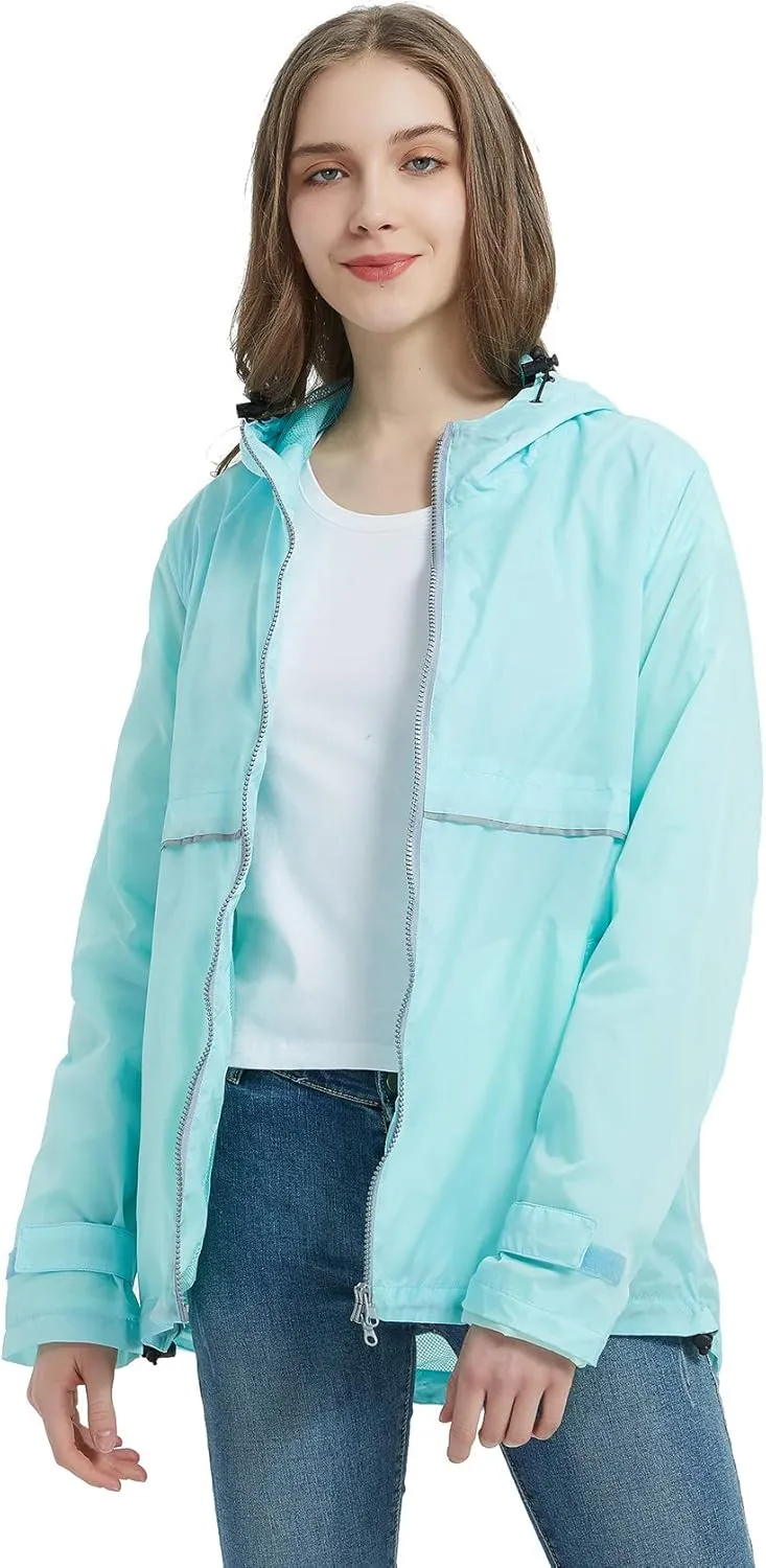 SUNDAY ROSE Women Rain Jacket Lightweight Waterproof Raincoat Hooded Windbreaker