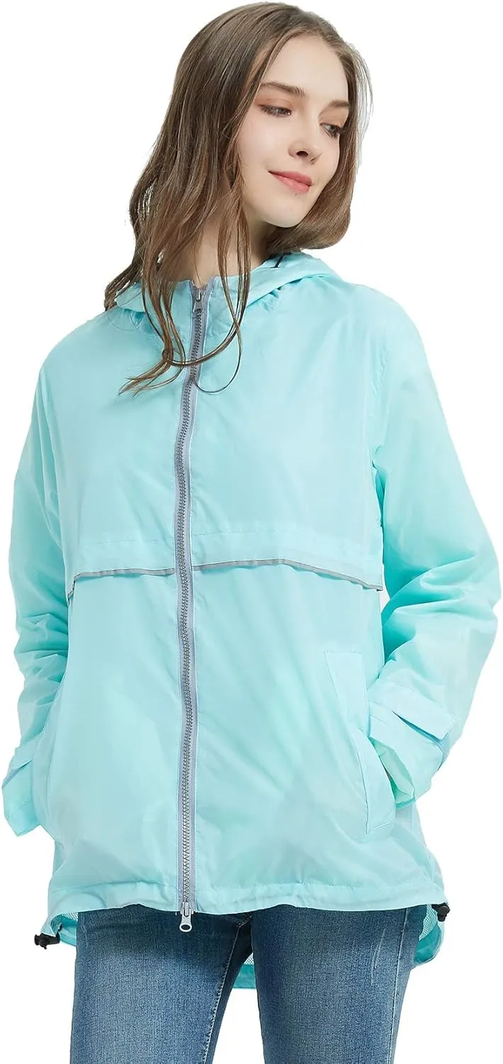 SUNDAY ROSE Women Rain Jacket Lightweight Waterproof Raincoat Hooded Windbreaker