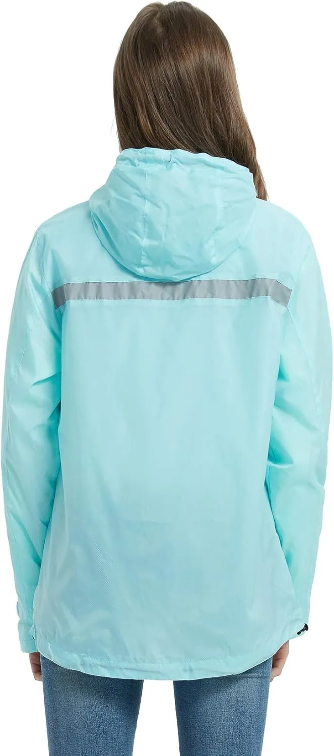 SUNDAY ROSE Women Rain Jacket Lightweight Waterproof Raincoat Hooded Windbreaker