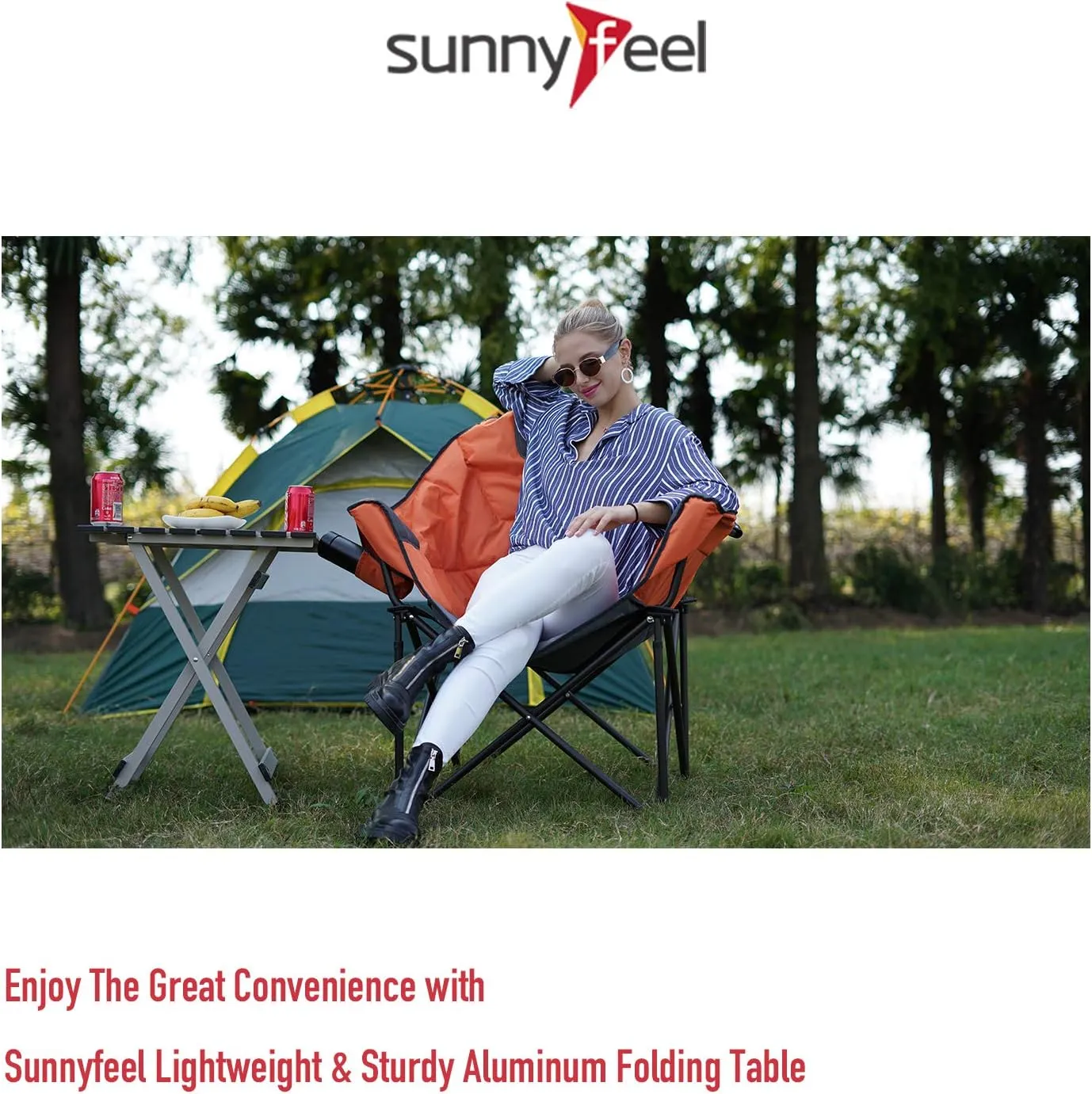SUNNYFEEL Folding Camping Table - Lightweight Aluminum Portable Picnic Table, 18.5L x 18.5W x 24.5H Inch for Cooking, Beach, Hiking, Travel, Fishing, BBQ, Indoor Outdoor Small Foldable Camp Tables