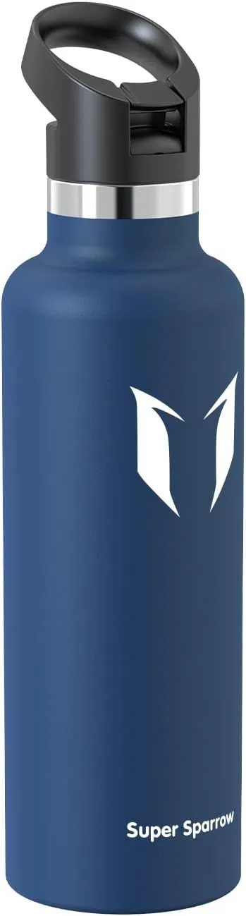 Super Sparrow Water Bottle Insulated - 17 Oz / 25 Oz / 32 Oz - Standard Mouth FlipFlow Flask - BPA Free, Leak Proof Drink Bottle- Ergonomic Straw Water Bottle for Work, Gym, Travel, Sports, Outdoor