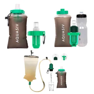 Survival/Camping Water Filter with HFM Carbon & Pre Filter, Gravity Bag & Squeeze Pouch - Reliable Camping & Hiking Water Filter - Emergency preparedness, Reusable