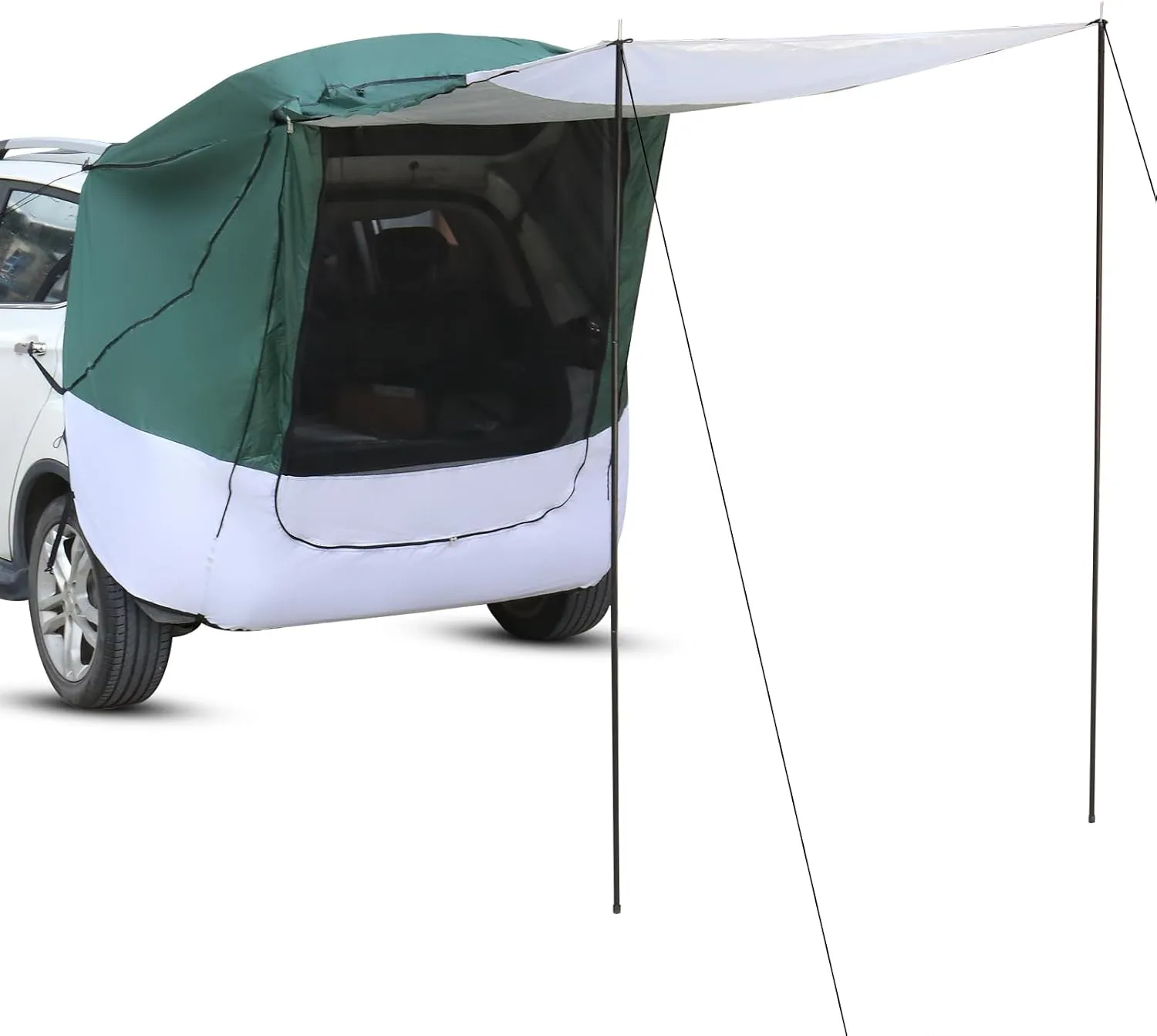 SUV Camping Tent Car Tailgate Shade Awning with Screen Net, Rear Tent for Camping, Hatchback Tent Sun Shelter Camping Outdoor Travel Wind and Water Resistant for SUV, Van, CUV, MPV Green, White Gray
