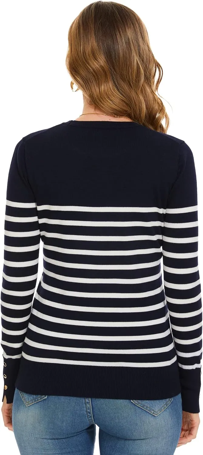 Sweaters for Women Striped Crew Neck Pullover Sweater Lightweight Long Sleeve Fall Knit Tops