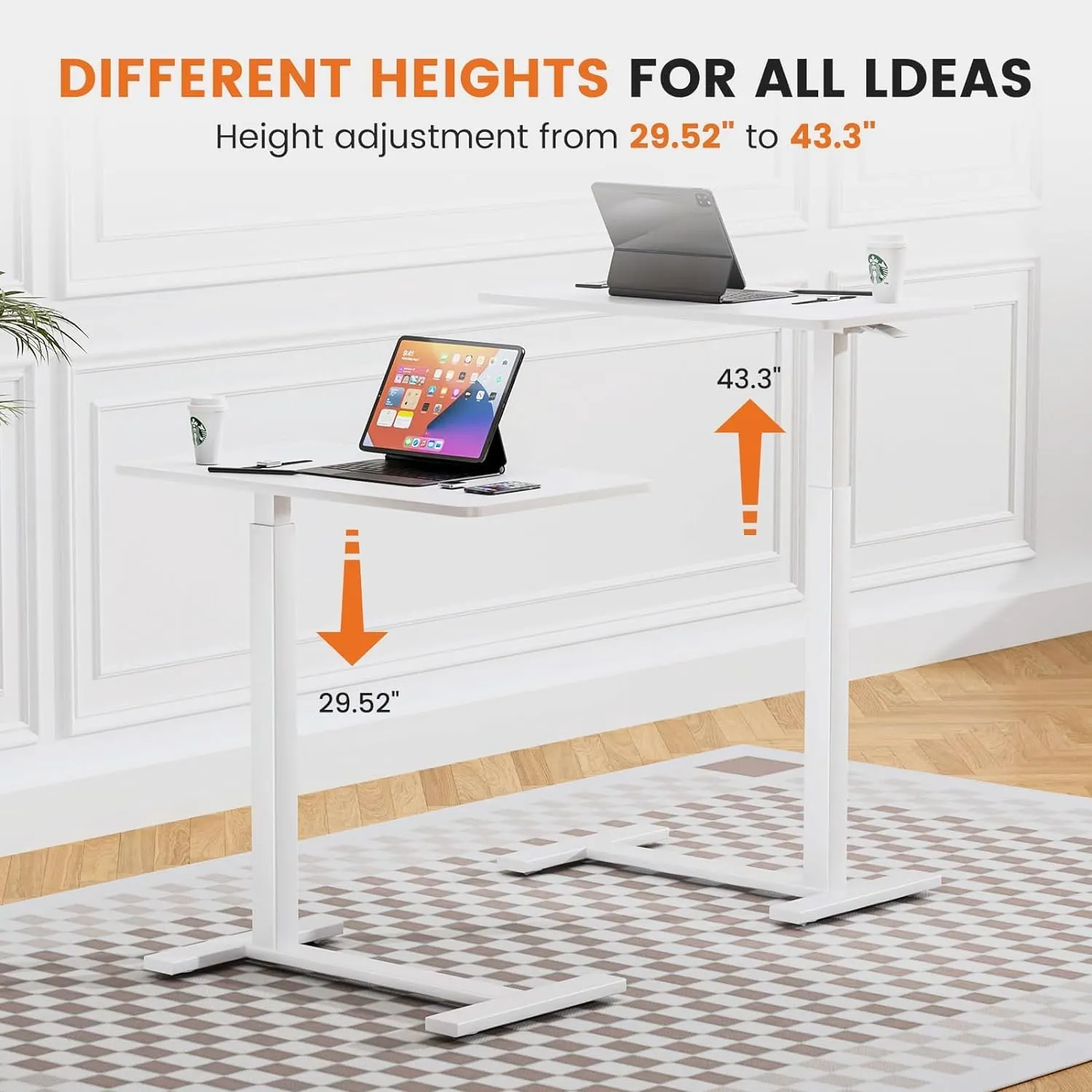 Sweetcrispy Overbed Bedside Table with Wheels, Adjustable Hospital & Home Use Bed Table, Rolling Laptop Table, Mobile Standing Desk, White
